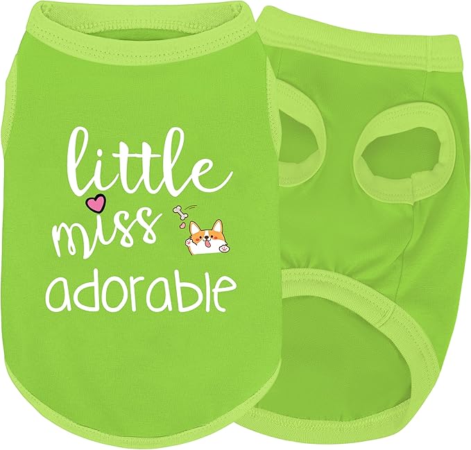 Cotton Dog Shirt with 'Little Miss Adorable' Corgi Head Print, Soft & Breathable Pet Apparel for Small, Medium, and Large Dogs, All-Season Sleeveless Vest, Cute and Comfortable Dog Outfit.Green 3XL