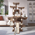 WEEWAY 68 Inches Multi-Level Large Cat Tree for Feline‌/Big Tower/Condo/Cozy Plush Kitty Perches/Fluffy Balls/Sisal Scratching Posts and Hammocks/Cave/Furniture Activity Center/Leopard Print