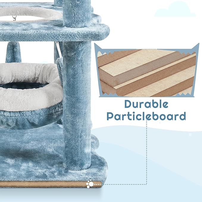 Topeakmart Cat Tree Ocean-Themed Cat Tower 61in, Multi-Level Cat Climbing Tree with Condo, Sisal Scratching Posts, Round Entrance, Perches, Hammock