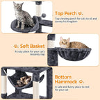 Topeakmart Cat Tree for Indoor Cats, 67in Cat Tower, Multi-Level Cat Play House with Condos & Scratching Posts & Hammock & Basket & Dangling Ball, Dark Gray