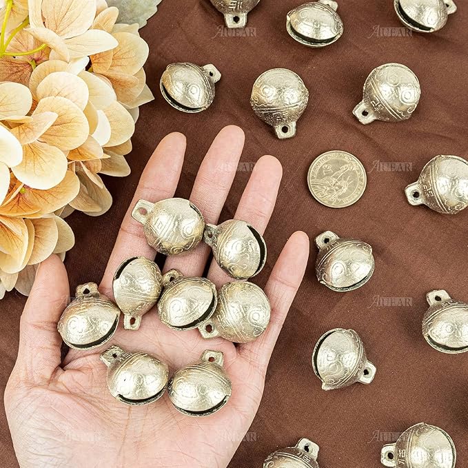 AUEAR, 30 Pieces Vintage Brass Bells 27mm Mini Jingle Bell for DIY Wind Chimes Home Decor
