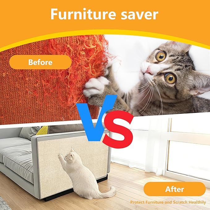 Cat Scratch Pad for Wall,Cuttable and Adhesive Cat Scratching Mat,Fun Interactive Scratcher,Cat Scratch Furniture Protector (Beige,78.7×15.8inch)