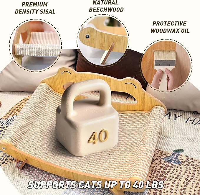 Extra Large Cat Scratcher Bed Lounge for Indoor Cats – Sisal Giant Curved Scratch Pad, Cat Lounger Couch Chair, Kitty Scratching Post and Hammock, Feline Furniture, Play Board for Kittens (X-Large)