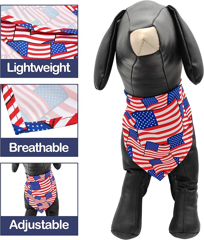 10PCS 4th of July Dog Bandanas American Flag Stars and Stripes Patriotic Balloons Pattern for Medium Boys Girls Independence Day Party Grooming Accessories