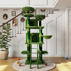 Large 70.87in Cat Tree with 2 Condos, 3 Perches & Hanging Hammock, Cat Tower with Short Plush & No Sharp Edges, Natural Sisal Scratching Areas, Safe & Stable for Multi-Cat Families (Green, 70.87in)