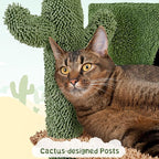 Yaheetech Cactus Cat Tree, 66?H Cat Tower for Indoor Cats, Multi-Level Cat Tree with Large Condos & Ramp, Pet Play House with Padded Perch, Platforms, Basket & Hanging Ball, Green/Brown