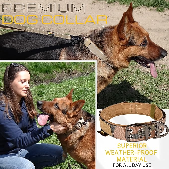 ADITYNA Heavy Duty Dog Collar for Extra-Large Dogs - Camo Big XL Collar with Handle for Training, and Walking - Wide, Thick, Tactical, Soft Neoprene Padded