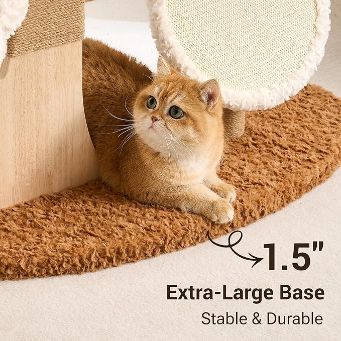 Aesthetic Flower Cat Tree Tower with Scratching Post for Indoor Cats, 37" Modern Cat Tree with Wood Sculpted Branch, Flower Cat Beds, Scratching Board & Interactive Squeaky Toy, Creamy White