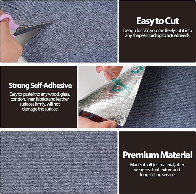 39.4"x15.8" Cat Scratch Mat,Trimmable Self-Adhesive Carpet, DIY Cat Climb Covered Pads for Furniture Couch or Wall Protector (Grey)