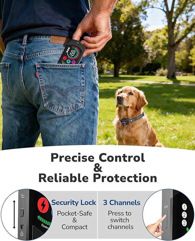 Dog Shock Collar with Remote Control, 3300FT Dog Training Collar with Beep/Vibration/Shock, Security Lock, IPX8 Waterproof Ecollar Rechargeable for Medium Large Dogs