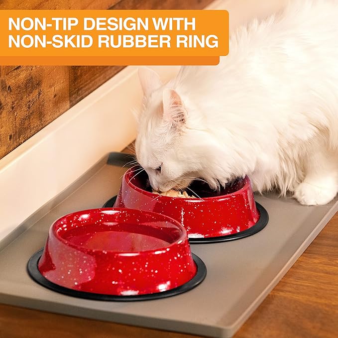 Neater Pet Brands - Outdoor Camping Style Pet Bowl - Enamel Ware Blue Black Granite Colors - Dog Cat No Tip Skid Bowls (64 oz, Red)