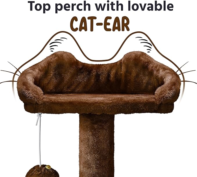 Topeakmart 54in Cat Tree, Cat Tower w/Large Cat Condo Scratching Posts and Perch, Cat Stand House Furniture, Brown