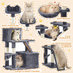 Yaheetech Cat Tree, 82.5in Large Tower w/Hammock, 2 Kitty-Ear Perches, 2 Cozy Condos, Scratching Posts, Basket, Furniture for Large Cats, Kittens, Dark Gray