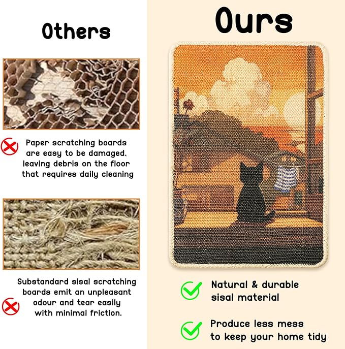 2Pcs Sisal Cat Scratching Pad, Durable & Shedding-Resistant Starry & Sunset Art Print Wall Scratcher Mat for Indoor Cat (24 * 16in)
