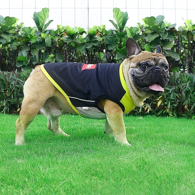 iChoue French Bulldog Summer Cooling Shirt for Dogs UV Sun Protection Vest Sleeveless Stretchy Tank Top English Pug Yellow Black - Large Plus
