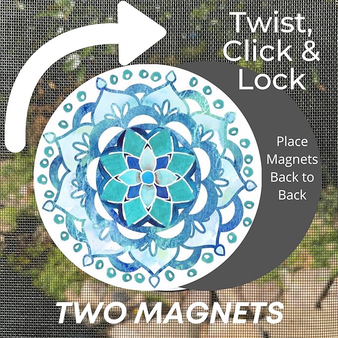 Screen Door Magnets Double Sided – Keep People, Kids, and Dogs from Running into The Screen Door - Robbins Aria Blue Mandala