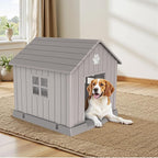 VIXZEN Dog House Outdoor, 38 Inches Weatherproof Resin Dog House Indoor Large with Air Vents & Elevated Floor, Doghouse Outdoor for Large Dogs, Easy Assembly, Versatile Storage Functionality (Grey)