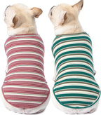Dog Shirts Vest Cotton Striped T-Shirt, Sleeveless Stretchy Pet Clothes for Small Dogs, 2-Pack Soft Breathable Puppy Tank Top Cat Tee (XX-Large, Pine Green,Plum Red)