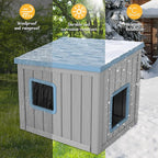 KAMABOKO Outdoor Cat House Weatherproof Insulated for Winter, Durable Shelter for Feral and Outdoor Cats, All-Season Cat House with Removable Roof & Waterproof Base for Patio, Porch, Blue
