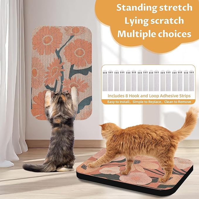 2 Pack Art Cat Scratcher, Wall-Mountable Cat Scratch Pad, Wall Cat Scratcher 16.7x11x1 Inch Cat Scratching Board for Indoor Cats Toy(Flower Series1)
