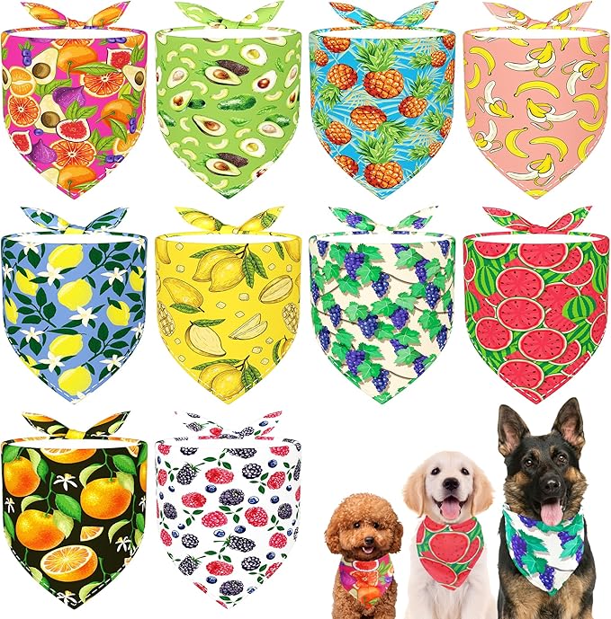 10PCS Dog Bandanas Summer Fruit for for Large Extral Large XL XXL Breed Pink Purple Yellow Blue Kerchief Triangle Bibs Head Scarves for Boys and Girls Grooming Costume