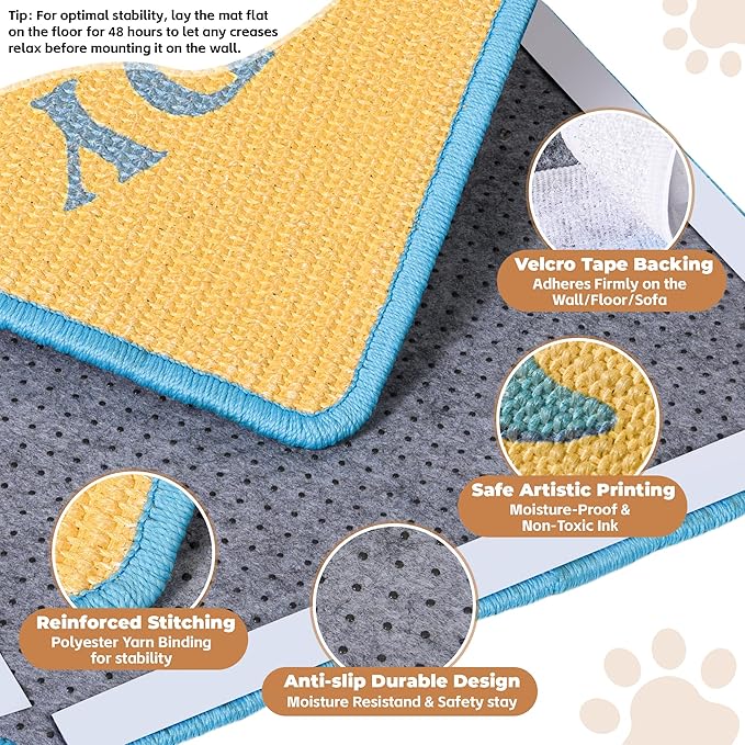Sisal Cat Scratcher Mat, Cat Wall Scratcher for Indoor Cats, 23.6x15.7 Inch Cat Scratch Pad with Hook & Loop, Wall Mounted Cat Scratching Post to Protect Couch and Carpet（Surfer）