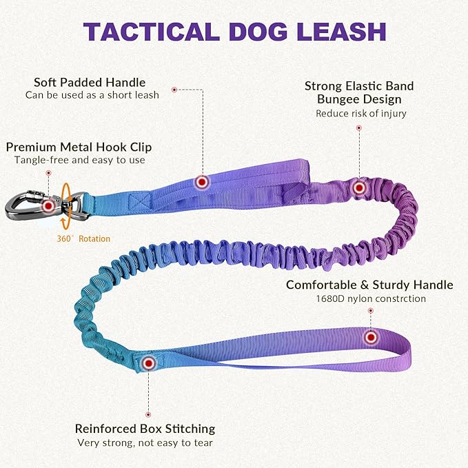 Tactical Dog Collar and Bungee Leash,Military Dog Collar & Leash Set with USA American Flag Adjustable K9 Collar with Heavy Duty Metal Buckle & Handle,with Patches and Airtags Case (Gradient, M)