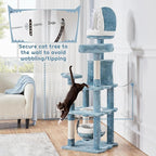 Topeakmart Cat Tree Ocean-Themed Cat Tower 61in, Multi-Level Cat Climbing Tree with Condo, Sisal Scratching Posts, Round Entrance, Perches, Hammock
