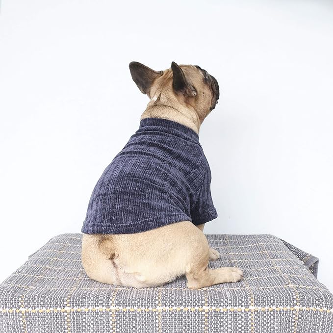 iChoue Pet Dog Winter Warm Sweater Clothes Turtleneck for French Bulldog Pug Boston Terrier Corduroy Cold Weather Pullover Coat Shirt - Blue/Large Plus