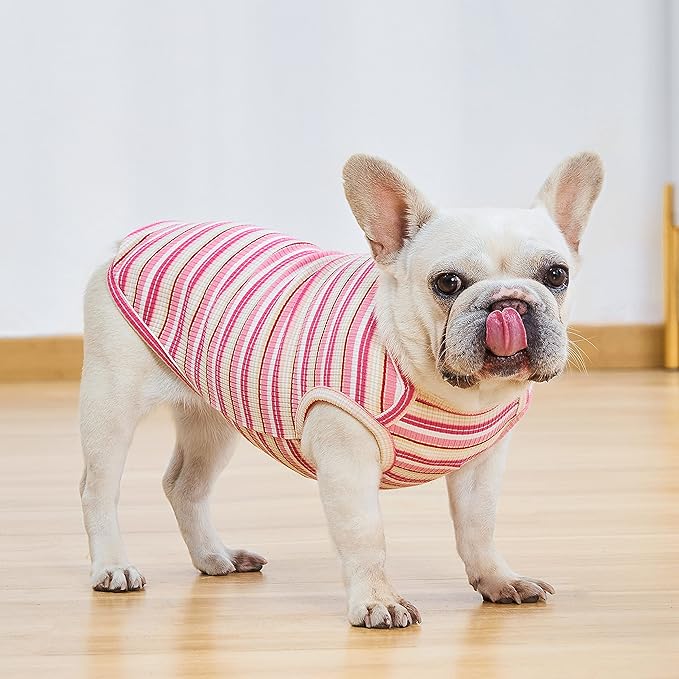 Dog Shirts Vest Cotton Striped T-Shirt, Sleeveless Stretchy Pet Clothes for Small Dogs, 2-Pack Soft Breathable Puppy Tank Top Cat Tee (XX-Large, Pink,Rose)