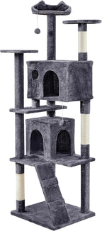 Topeakmart Cat Tree, 80-Inch Cat Tower for Indoor Cats, Multi-Level Cat Condo with Scratching Posts, Padded Perches and Ladder, Cat Stand House Furniture, Dark Gray