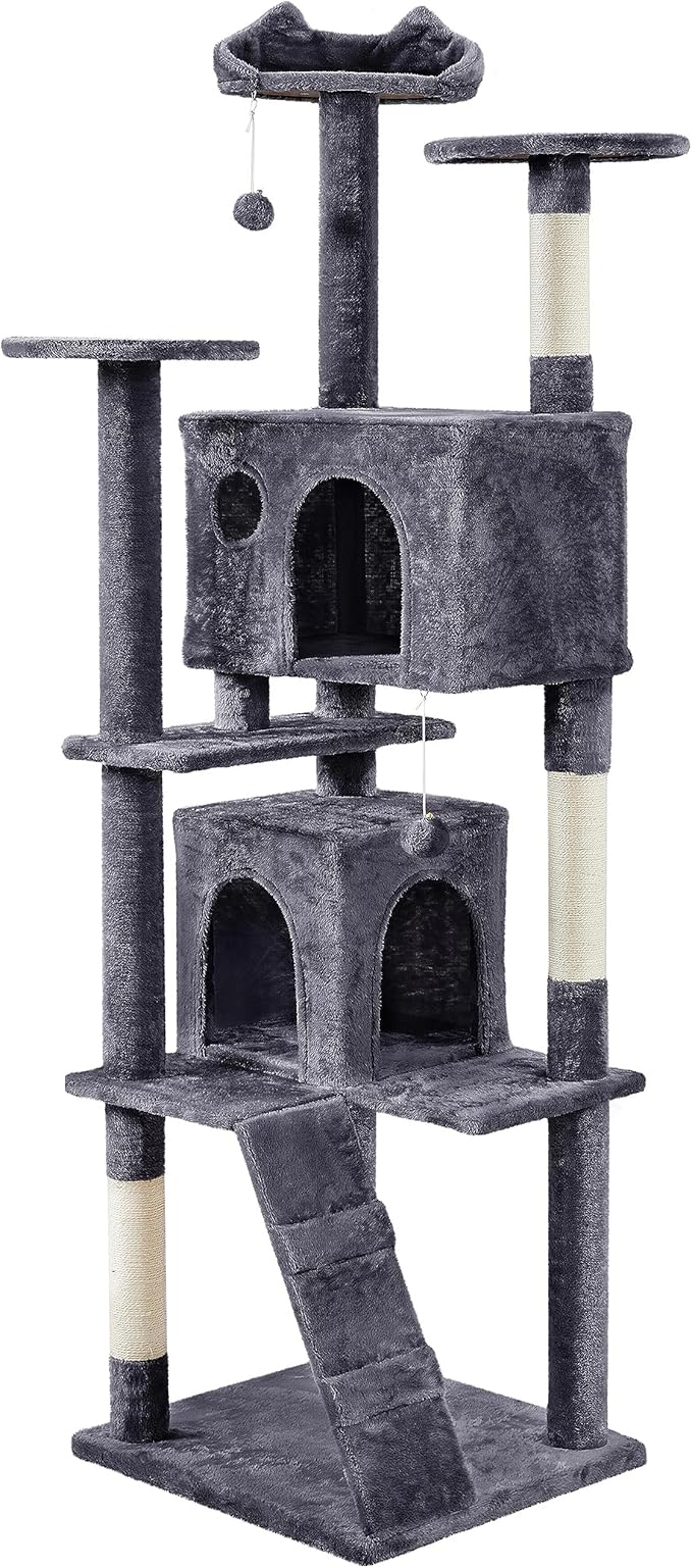 Topeakmart Cat Tree, 80-Inch Cat Tower for Indoor Cats, Multi-Level Cat Condo with Scratching Posts, Padded Perches and Ladder, Cat Stand House Furniture, Dark Gray