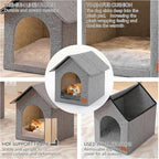 Indoor Dog House with Washable Plush Cushion - Small Size, Suitable for Small Dogs & Adult Cats