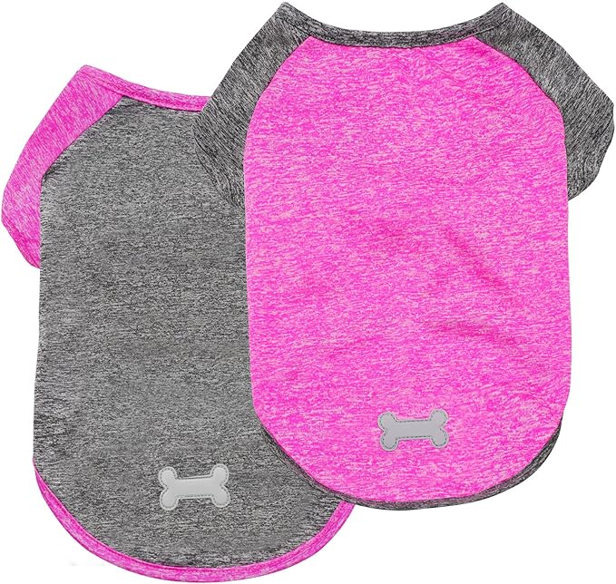 KYEESE 2Pack Dog Shirt with Sleeves, Lightweight Sun Protection Dog T Shirts for Small Medium Dogs Girl, Breathable Pet Tank Top Reflective Dogs Clothes for Summer Outdoor Walking, Rose+Grey, XL