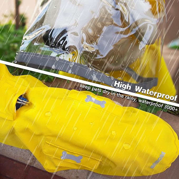 Dog Raincoat Waterproof Rain Poncho with Hoodie, High Reflective Adjustable Pet Rain Jacket with Leash Hole for Small Medium and Large Dogs (Fluorescent Green, Medium)