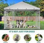 DWVO 7.5'x7.5' Dog Kennel Outdoor with Rotating Feeder Bowls, Outdoor Dog Pens with Roof, Heavy Duty Dog House for Medium Large Dogs