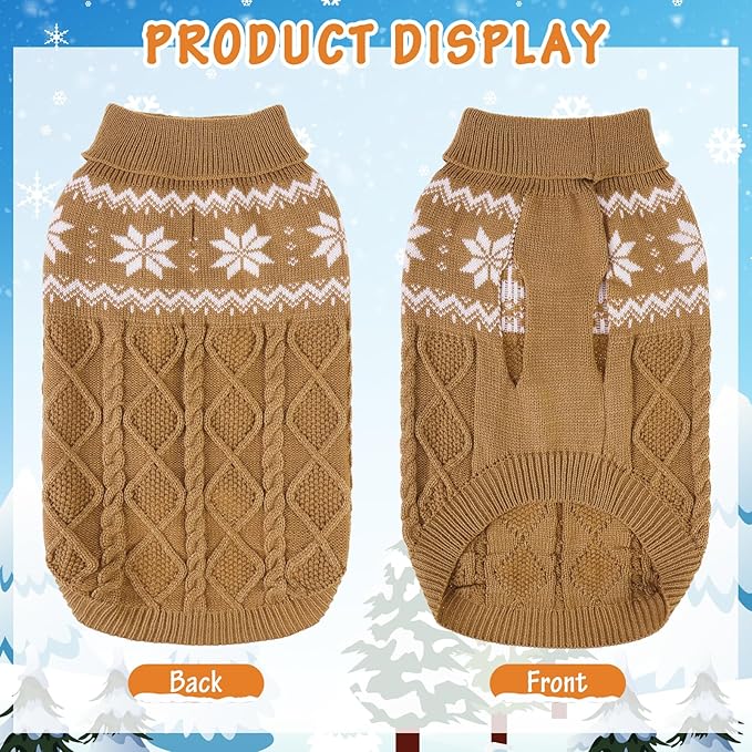 Warm Winter Dog Sweater - Cold Weather Pet Clothes for Small Medium Large Dogs Indoor Outdoor, Soft Classic Knit Puppy Apparel, Khaki, M