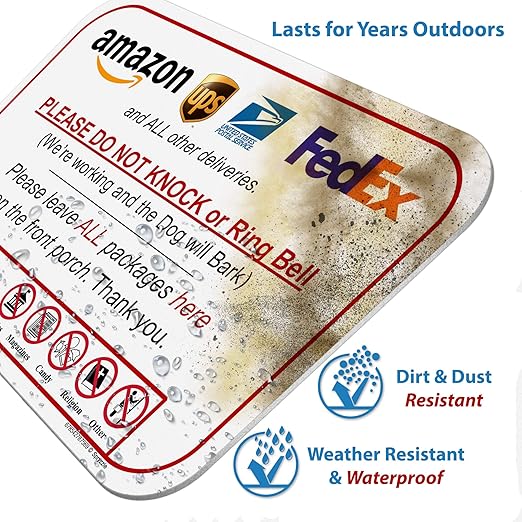 Leave Package Sign - Do Not Knock or Ring Doorbell, Dog will Bark, 6" x 9" No Rust PVC, Will Not Scratch, Easy to Mount with Included Adhesive, Made in USA by SPRYZZLE