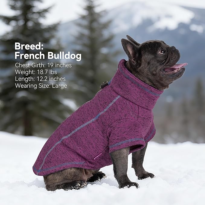 cyeollo Warm Dog Sweater with Zipper, Doggy Reflective Highneck Jackets with D Ring Step in Dog Winter Coats Fleece Female Stretchy Dogs Sweaters Pet Clothes for Small Dogs, Purple S