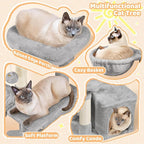 Yaheetech Cat Tree, Multi Level Climbing Tower for Indoor Cats, Pet Activity Center Scratching Post Indoor Furniture Bed with Basket for Kittens, Light Gray