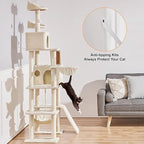Topeakmart Cat Tree, 82.5in Climbing Tower with 2 Kitten-Ear-Style Top Perches, Hammock, Basket, Scratching Posts, Multilevel Pet Furniture Activity Center for Indoor Felines, Beige