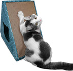 Furhaven Cardboard Hideout w/ Catnip for Indoor Cats, Ft. Scratching Pads - Tiger Tent Corrugated Cat Scratcher Hideout - Teal, One Size