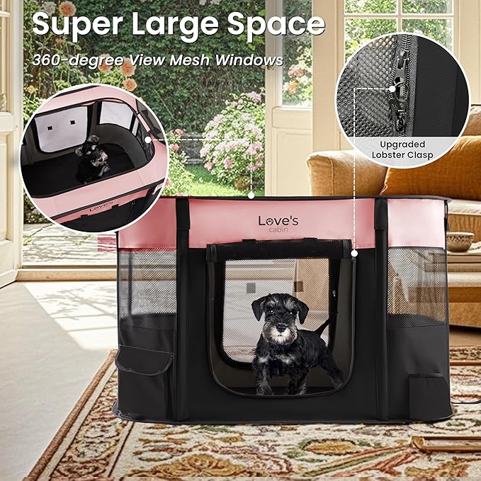 Love's cabin Pet Puppy Dog Playpen, Small Dog Tent Crates Cage Indoor/Outdoor, Portable Exercise Playpen for Cat, Foldable Pop Up Dog Kennel Playpen with Carring Case (S, Pink)