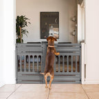 IRIS USA 24"-39" Dog Gate, Adjustable Indoor Pet Barrier, Pet Gate for Puppy, Small Dog, Cat, Easy Twist-to-Lock for Doorways & Stairs, Portable, Expandable, 25" Tall, Gray