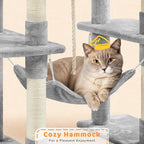 Yaheetech Cat Tree, 82.5in Large Tower w/Hammock, 2 Kitty-Ear Perches, 2 Cozy Condos, Scratching Posts, Basket, Furniture for Large Cats, Kittens, Light Gray