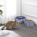 CSR1012B Kate 12" Modern Patterned Cardboard Reversible Cat Scratcher Pad in Box with Catnip, Blue/White (5-Pack)