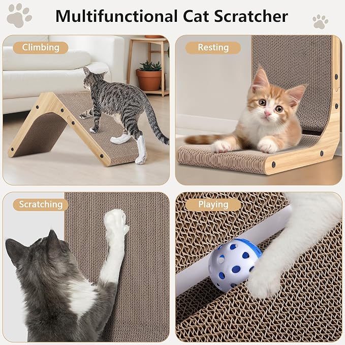 Cat Scratcher, 16.9 L Shape Cat Scratch Pad Wall Mounted, Cat Scratching Cardboard for Indoor Cats