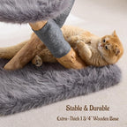 33" Modern Cat Tree for Indoor Cats, Aesthetic Natural Wood Cat Tower with Branch-Style Scratching Posts, Luxury Plush Faux Fur Cat Bed with Natural Loft, Perch & Hanging Ball, Almond Khaki