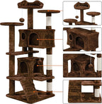 Topeakmart 54in Cat Tree, Cat Tower w/Large Cat Condo Scratching Posts and Perch, Cat Stand House Furniture, Brown