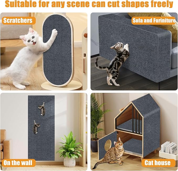 Cat Scratching mat Self-Adhesive, Trimmable Furniture Protector for Couch, Sofa, Wall & Cat Trees - Durable Scratch Pad with Nano Tape, DIY Climbing Carpet for Indoor Cats (Dark Grey, 78.7"x15.8")